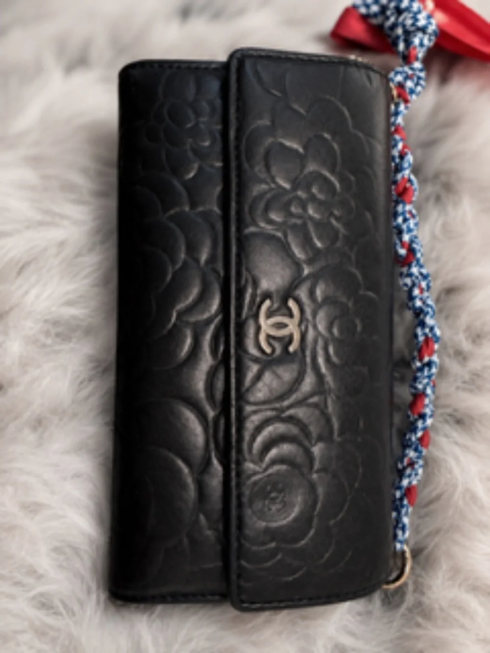 Authentic Chanel Camellia Embossed Clutch , Excellent